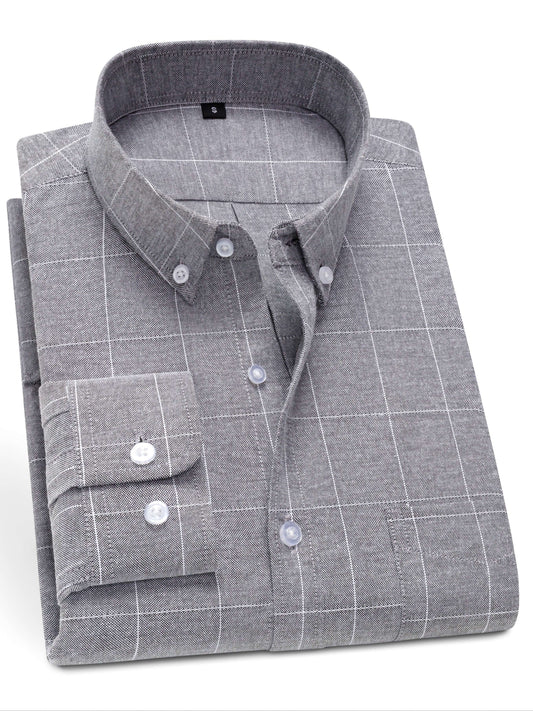 Men'S Light Blue Gingham Oxford Shirt - Casual Business Style, Button-Up with Chest Pocket, Non-Stretch Fabric, Perfect for Spring & Fall, Casual Business Attire | Gingham Pattern Shirt | Nonstretch Fabric
