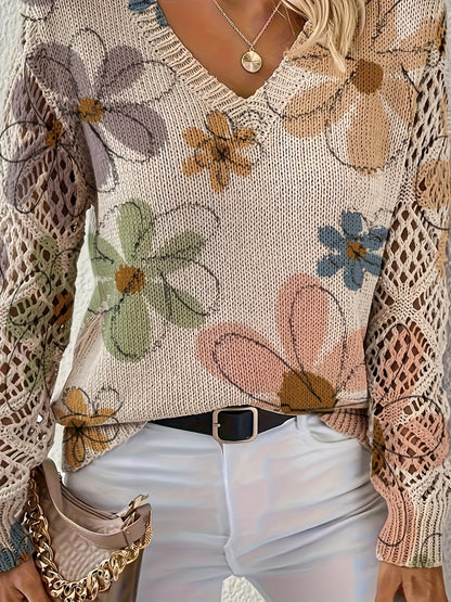 Women'S Elegant V-Neck Sweater - All-Season Long Sleeve Pullover Sweater in Beige, Brown, Pink, Black, White, Gray - Office, Party, Everyday Chic Sweater for Women - Year-Round Wardrobe Essential, Office Attire, Bohemian Style, Comfortable Fit