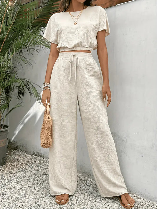 Solid Polyester Sweater Batwing Sleeve Crop