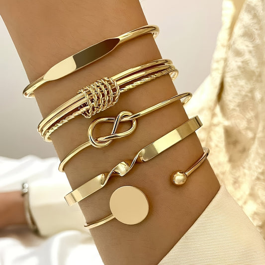 Modern 5-Piece Bracelet Set with Gold-tone