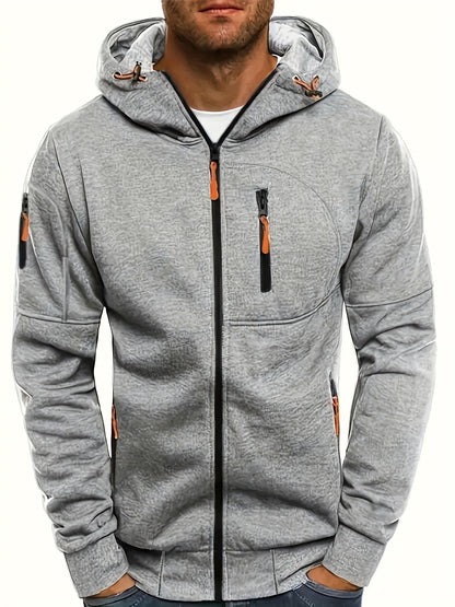 Men'S Heavyweight Hooded Jacket - Full-Zip Front Closure, Hooded Sportswear Coat for Gym, Running, Casual Outfits - Machine Washable Outerwear for Fall/Winter - Available in Black/Gray/Blue/Red/ - Ideal for Everyday & Formal Events,