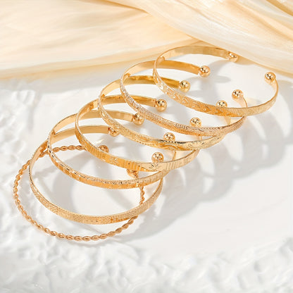 Modern 7-Piece Bracelet Set with Gold-tone