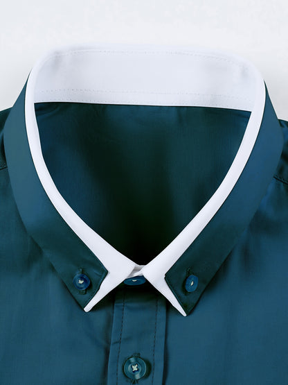 Men's Contrast Collar Design Lapel Collar Design Dress Shirts, Long Sleeve Casual Button Up Shirt For Formal Occasions
