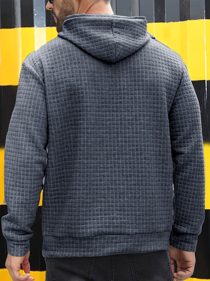 GEKM Men'S Bohemian Plaid Long Sleeve Hoodie - Cozy Jacquard Fabric Sweatshirt with Orange Accents, Casual Outdoor Jogging & Fitness Training Pullover, Regular Fit, Hooded Design, Comfortable Pullover