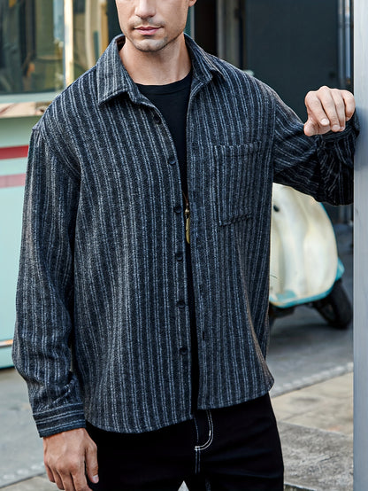 Various Pattern Men's Casual Long Sleeve Lapel Shirt, Men's Thick Outwear For Fall Winter