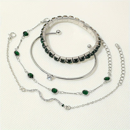 Vintage 4-Piece Necklace & Bracelet Set with Sparkling stones