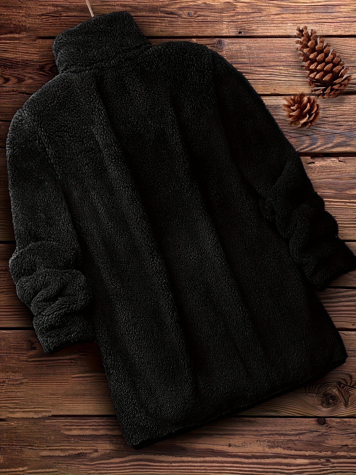 [Long Sleeve Winter Teddy Coat] Zip Up Solid Teddy Coat, Casual Long Sleeve Winter Outerwear, Women's Clothing