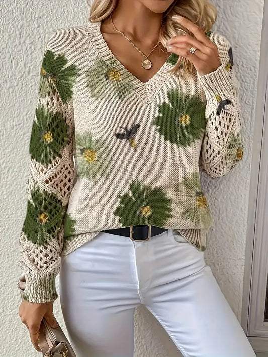 Floral Knit Sweater Graceful Autumn And