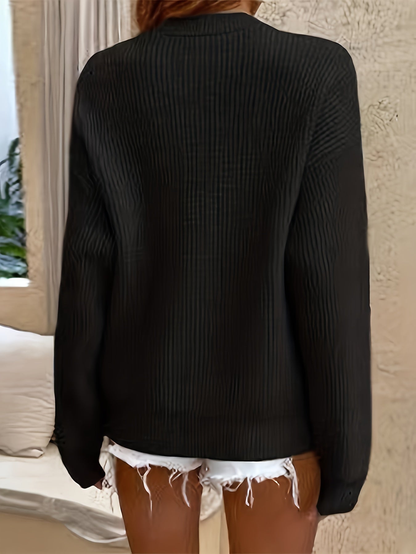[Cozy Pink Sweater] Soft & Comfortable Women's Cozy Pink Sweater | Long Sleeve Pullover with Button Details, Casual Crew Neck, Fall/Winter Apparel