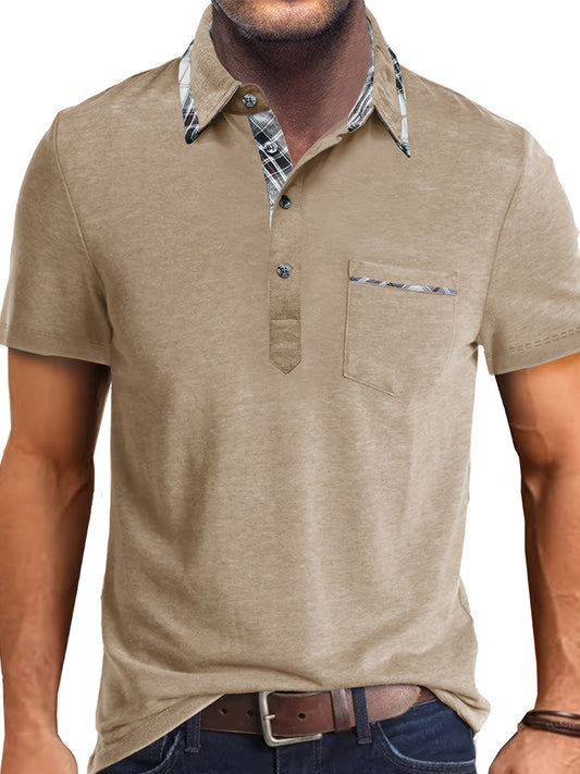 Men'S Plus Size Short Sleeve Polo Shirt with Plaid Collar and Button Details - Casual Summer Style, Regular Fit, Slight Stretch Fabric, Plus Size Shirts, PLUS SIZE