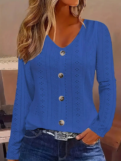 Solid Knit Sweater Eyelet Solid Blouse