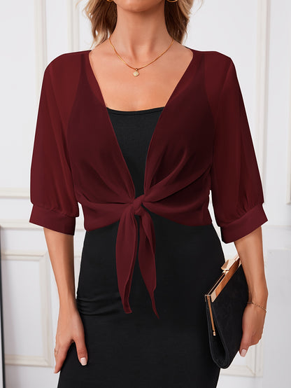 [Lightweight and Breathable] Elegant Shawl Wrap with Tie-Front Detail | Polyester | Lightweight and Breathable | Dress Accessory | Spring/Summer/Fall Events | Chic