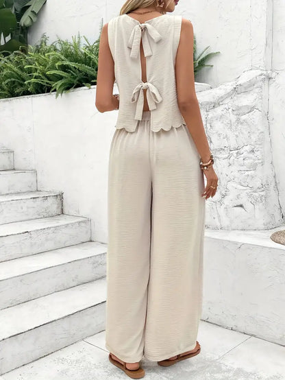 Solid Polyester Jacket 2-Piece Set Sleeveless