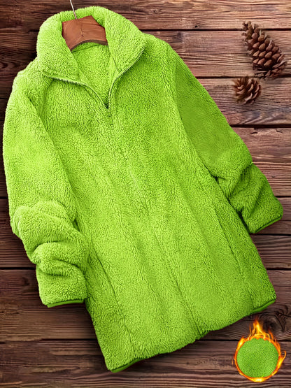 [Long Sleeve Winter Teddy Coat] Zip Up Solid Teddy Coat, Casual Long Sleeve Winter Outerwear, Women's Clothing