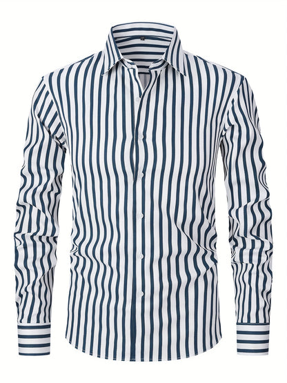 Classic Plaid Design Men's Formal Long Sleeve Shirt, Men's Button Up Shirt For Business Formal Occasions, Gift For Men