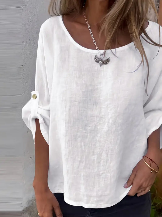 Solid Polyester Blouse Solid Color Adjustable