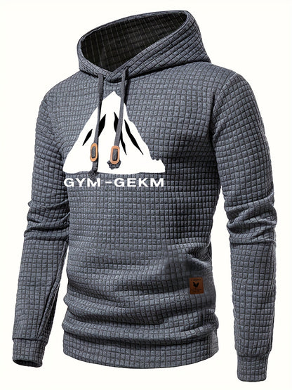 GEKM Men'S Bohemian Plaid Long Sleeve Hoodie - Cozy Jacquard Fabric Sweatshirt with Orange Accents, Casual Outdoor Jogging & Fitness Training Pullover, Regular Fit, Hooded Design, Comfortable Pullover