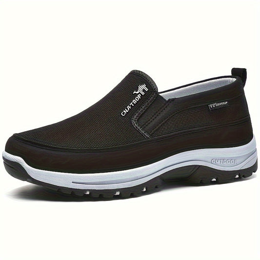 PLUS SIZE Men's Knit Breathable Loafer Shoes, Comfy Non Slip Solid Slip On Sneakers For Men's Outdoor Activities