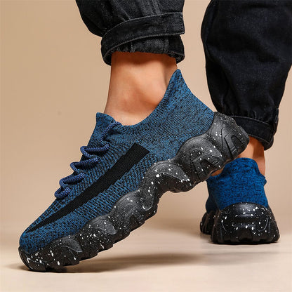 Men'S Casual Sneakers - Breathable Knit Upper, Geometric Pattern, Lace-Up Closure, Durable Rubber Sole, Comfortable Fabric Lining for Spring Sports & Casual Attire, Athletic Footwear | Geometric Pattern Shoes | Knit Construction, Sneakers