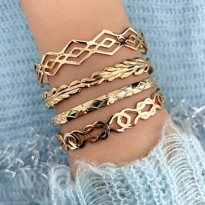 Timeless 4-Piece Bracelet Set with Gold-tone