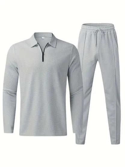 Polyester Knit Zip Long Sleeve 2-Piece Shirt