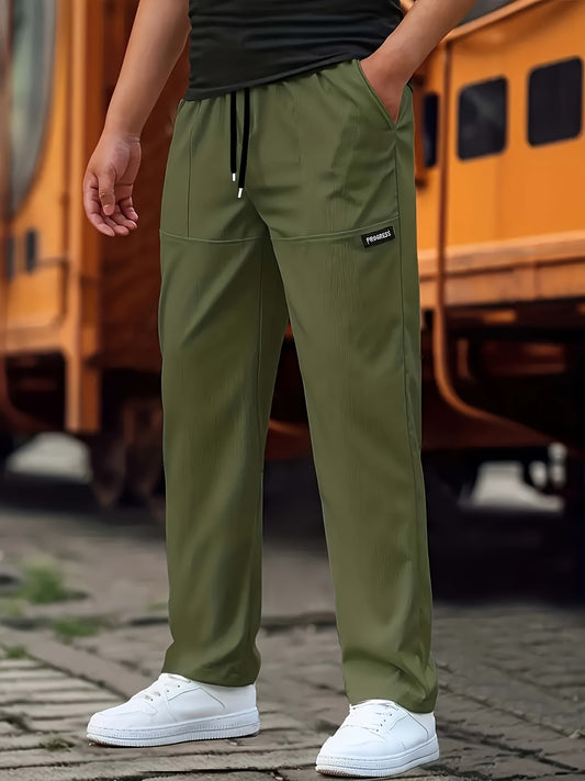 Men's Athletic Jogger Pants with Elastic Drawstring Waist & Zip-Free Design - All-Season Gym,, Running, Hip-Hop Training Pants with Pockets - White Casual Sportswear (Machine Washable)