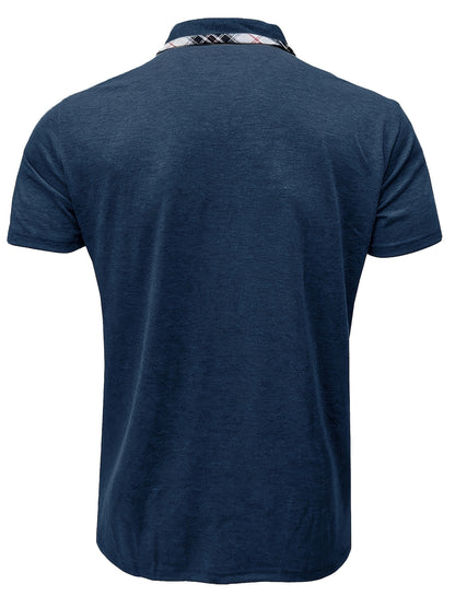 Men'S Plus Size Short Sleeve Polo Shirt with Plaid Collar and Button Details - Casual Summer Style, Regular Fit, Slight Stretch Fabric, Plus Size Shirts, PLUS SIZE