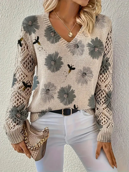 Floral Knit Sweater Graceful Autumn And