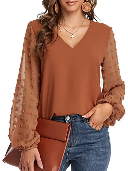 Solid Polyester Sweater Swiss Dot Sleeve