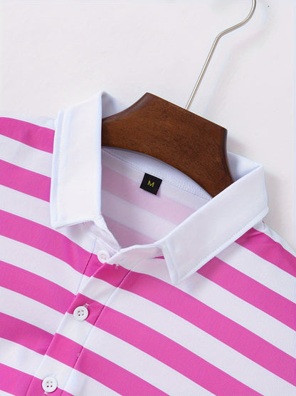 Men'S Short-Sleeve Polo Shirt with Print Stripes for Casual Summer Wear.