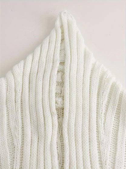Cable Knit Drop Shoulder Cardigan, Casual Pockets Long Sleeve Cardigan For Fall & Winter, Women's Clothing