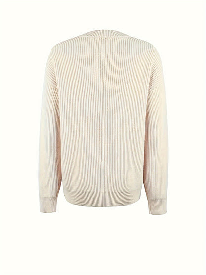 [Cozy Pink Sweater] Soft & Comfortable Women's Cozy Pink Sweater | Long Sleeve Pullover with Button Details, Casual Crew Neck, Fall/Winter Apparel