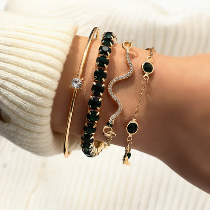 Vintage 4-Piece Necklace & Bracelet Set with Sparkling stones