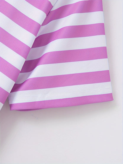 Men'S Short-Sleeve Polo Shirt with Print Stripes for Casual Summer Wear.