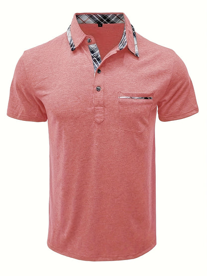 Men'S Plus Size Short Sleeve Polo Shirt with Plaid Collar and Button Details - Casual Summer Style, Regular Fit, Slight Stretch Fabric, Plus Size Shirts, PLUS SIZE