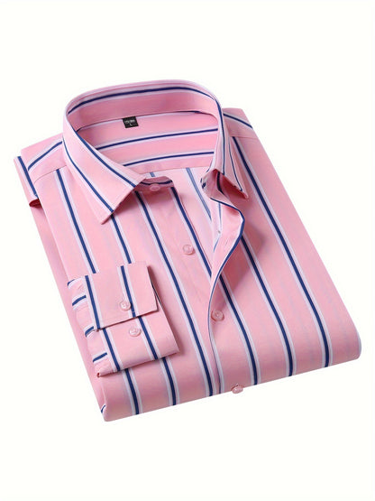 Classic Plaid Design Men's Formal Long Sleeve Shirt, Men's Button Up Shirt For Business Formal Occasions, Gift For Men