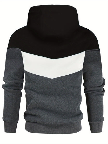 Color Block Hoodie, Cool Hoodies For Men, Men's Casual Classic Design Pullover Hooded Sweatshirt With Kangaroo Pocket Streetwear For Winter Fall, As Gift