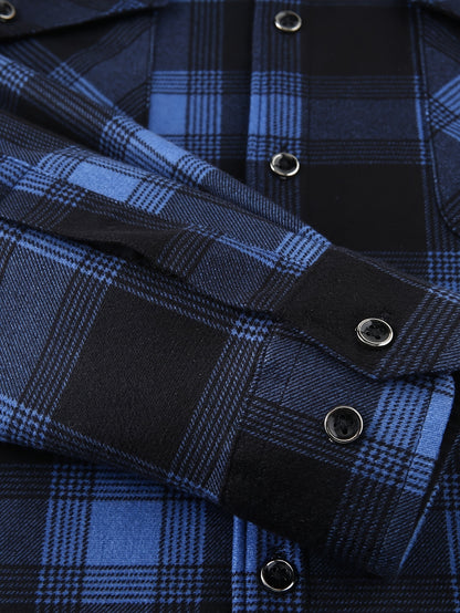 Men's Fleece-Lined Hoodie - Casual & Sporty, Plaid Pullover with Button Detail, Long Sleeve, Loose Fit for Fall/Winter
