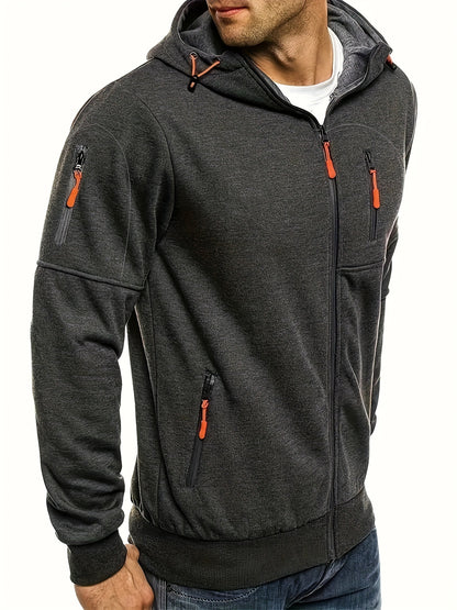 Men'S Heavyweight Hooded Jacket - Full-Zip Front Closure, Hooded Sportswear Coat for Gym, Running, Casual Outfits - Machine Washable Outerwear for Fall/Winter - Available in Black/Gray/Blue/Red/ - Ideal for Everyday & Formal Events,