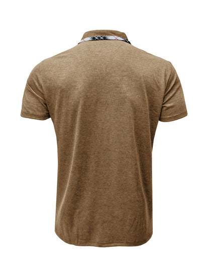 Men'S Plus Size Short Sleeve Polo Shirt with Plaid Collar and Button Details - Casual Summer Style, Regular Fit, Slight Stretch Fabric, Plus Size Shirts, PLUS SIZE