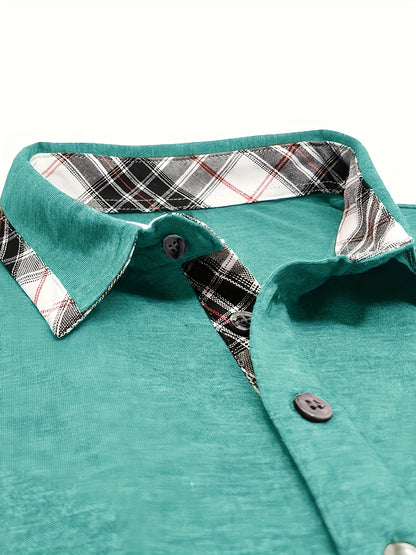 Men'S Plus Size Short Sleeve Polo Shirt with Plaid Collar and Button Details - Casual Summer Style, Regular Fit, Slight Stretch Fabric, Plus Size Shirts, PLUS SIZE