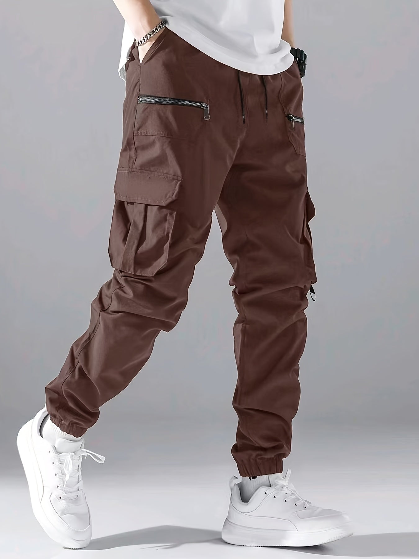 Men'S Stylish Multi-Pocket Drawstring Casual Pants - Black, Polyester, Non-Stretch Fabric, Regular Fit, with Pockets for Daily & Casual Wear, Casual Wear Pants|Casual Style Pants|Polyester Fabric