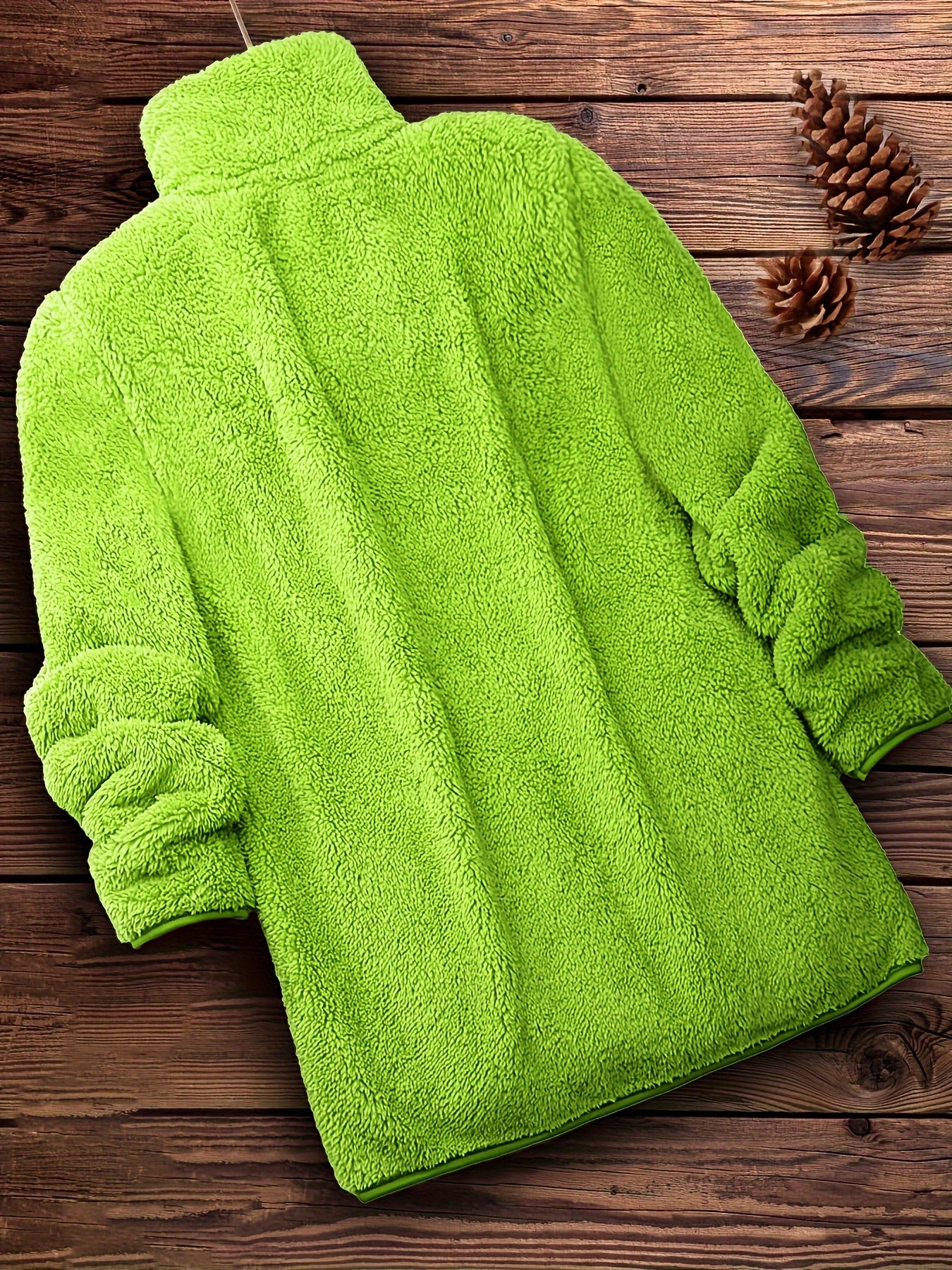 [Long Sleeve Winter Teddy Coat] Zip Up Solid Teddy Coat, Casual Long Sleeve Winter Outerwear, Women's Clothing