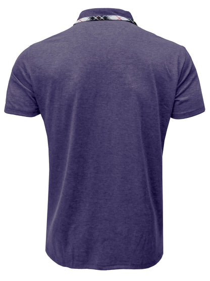 Men'S Plus Size Short Sleeve Polo Shirt with Plaid Collar and Button Details - Casual Summer Style, Regular Fit, Slight Stretch Fabric, Plus Size Shirts, PLUS SIZE