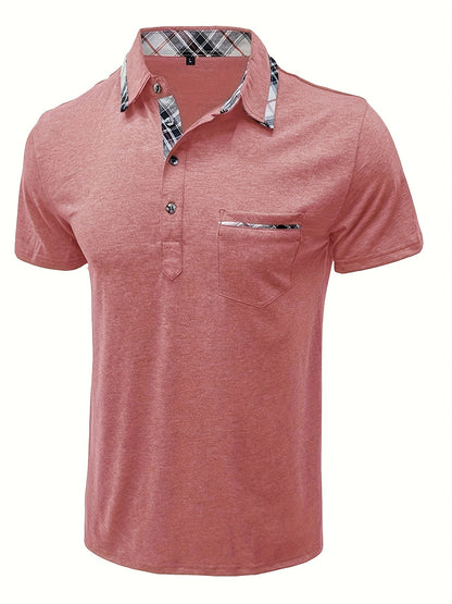Men'S Plus Size Short Sleeve Polo Shirt with Plaid Collar and Button Details - Casual Summer Style, Regular Fit, Slight Stretch Fabric, Plus Size Shirts, PLUS SIZE