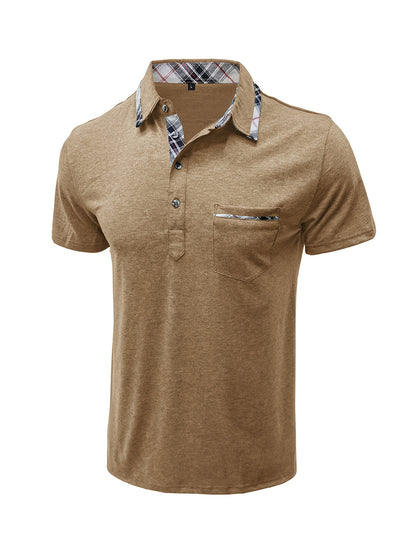 Men'S Plus Size Short Sleeve Polo Shirt with Plaid Collar and Button Details - Casual Summer Style, Regular Fit, Slight Stretch Fabric, Plus Size Shirts, PLUS SIZE