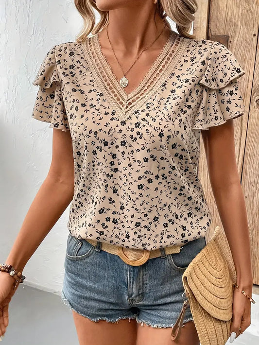 Floral Polyester Blouse Floral Print Double
