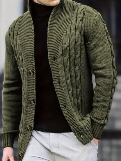 Polyester Knit Button-Up Long Sleeve Cardigan
