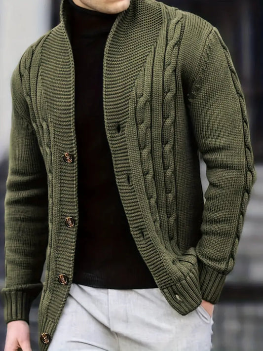 Polyester Knit Button-Up Long Sleeve Cardigan