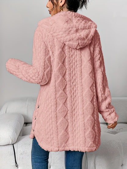 Autumn-Winter Warm Fashion Jacquard Plush Hooded Cardigan Coat
